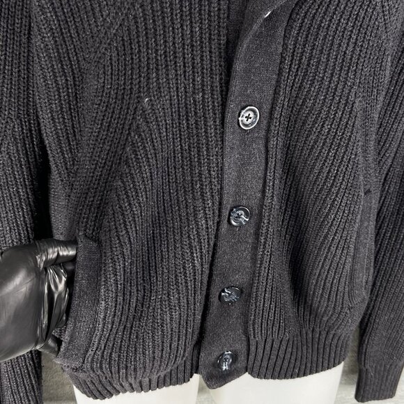 Vintage Shawl Collar Cardigan Mens L Cable Knit Gray Pockets Fisherman Sweater - Picture 3 of 16